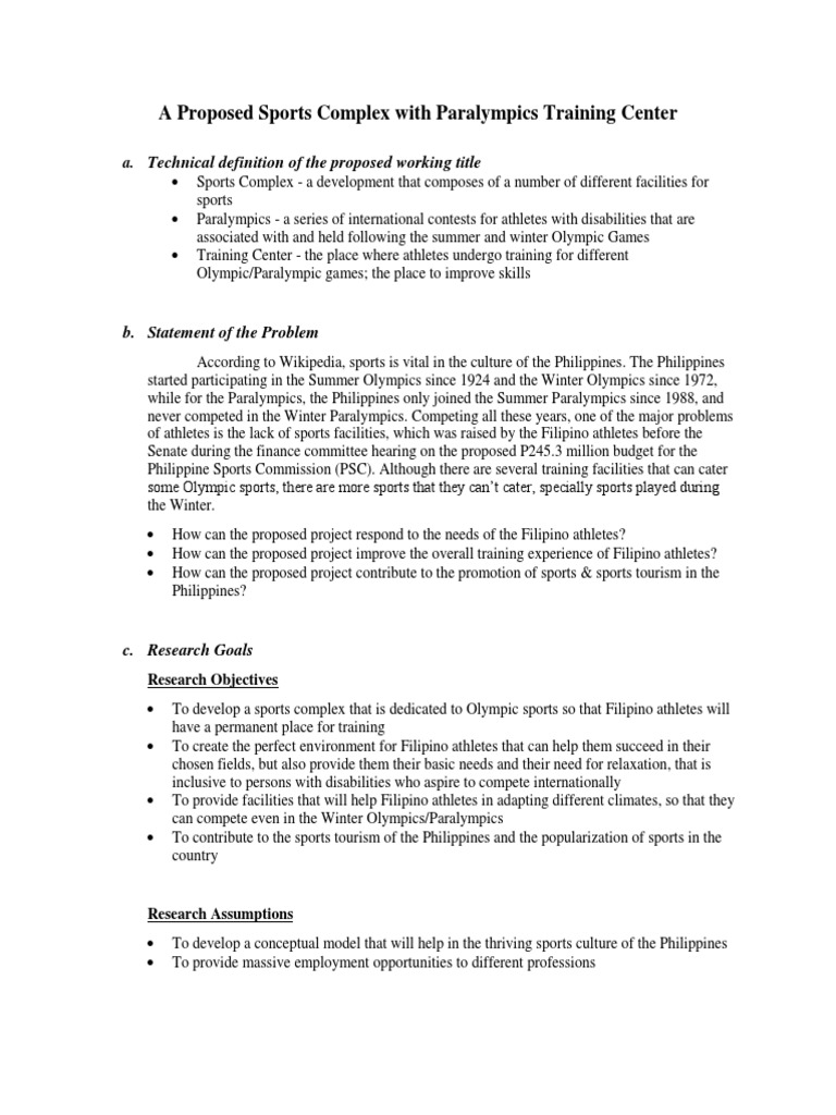 A Proposed Sports Complex With Paralympics Training Center Technical