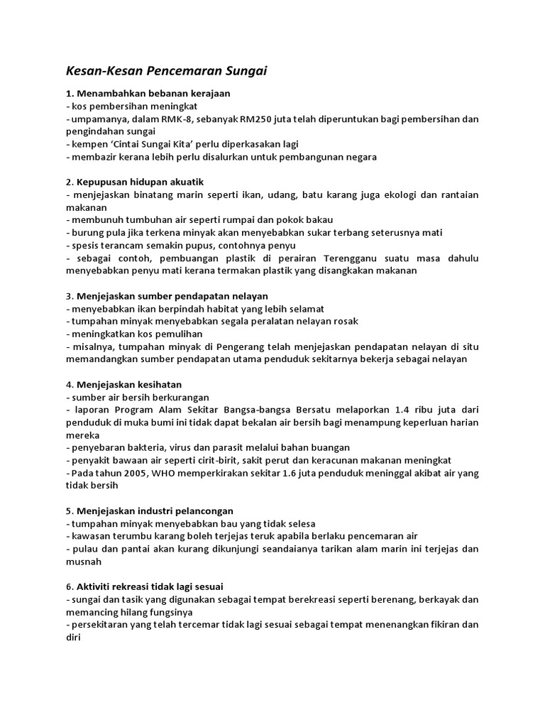 Kesan Kesan Pencemaran Sungai Pdf
