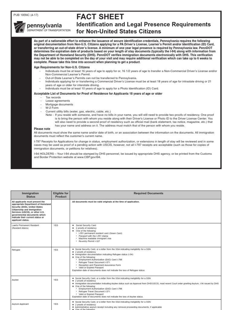 Requirements and Documentation for NonU.S. Citizens Seeking Driver's
