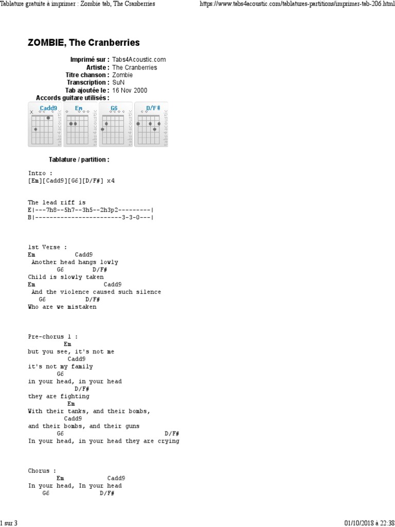 Zombie Lyrics by The Cranberries - ESL worksheet by jonnyc81