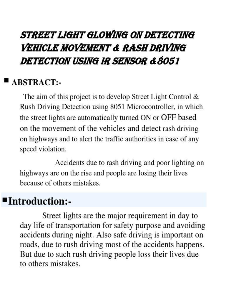 Street Light Glowing On Detecting Vehicle Movement & Rash Driving ...