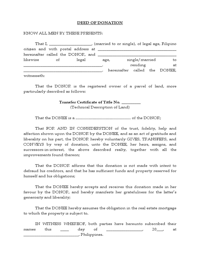 DEED OF DONATION Blank | PDF | Deed | Notary Public