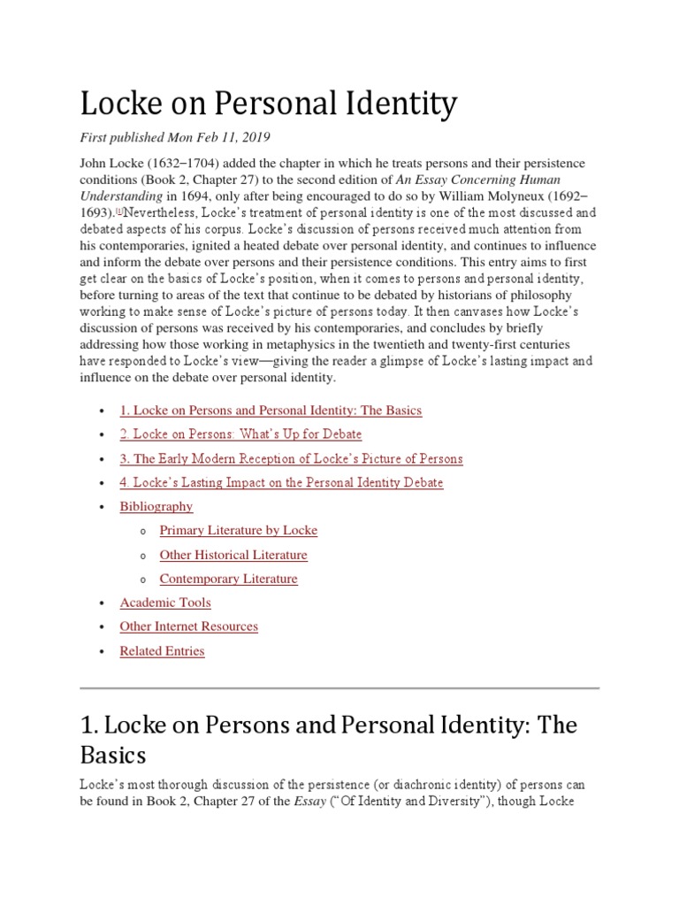 Locke On Personal Identity PDF Philosophy Of Self Substance Theory