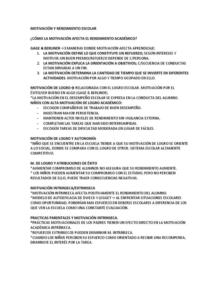 Impacto de la Motivación en el Rendimiento Escolar | PDF | Salud y ...