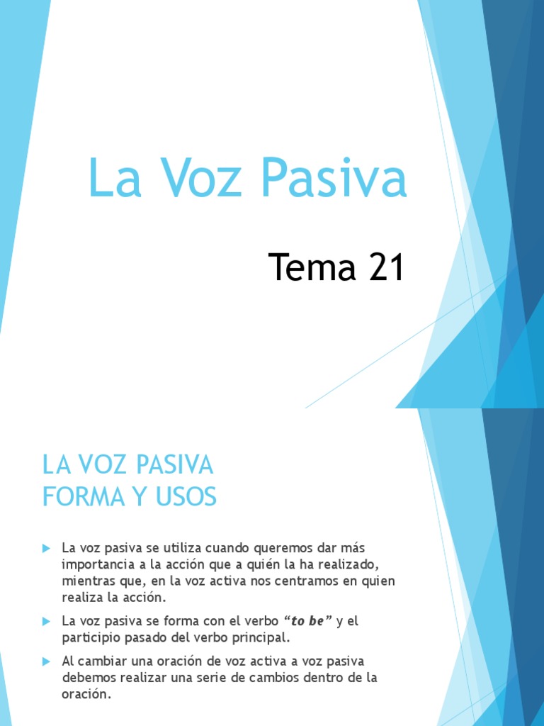 Formación de la Voz Pasiva en Español | PDF | Verbo | Asunto (gramática)