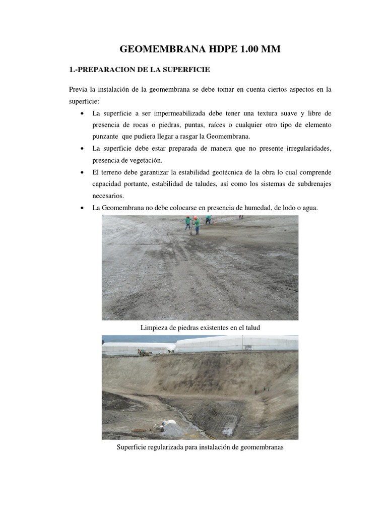 Instalación de Geomembrana HDPE 1.00 mm | PDF | Extrusión | Soldadura