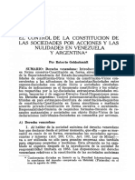 Control de La Constitución de Sociedades Por Acciones y Las Nulidades en Venezuela y Argentina_ Roberto Goldschmidt