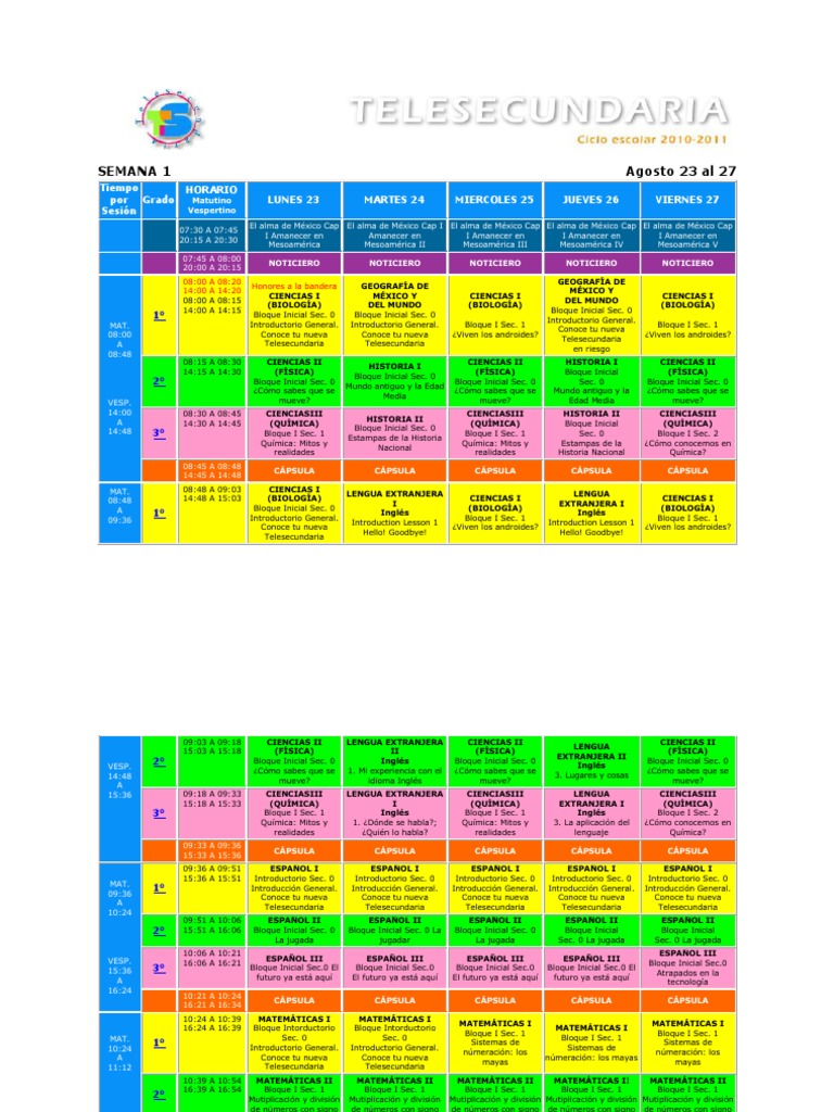 Parrilla de Programación20102011 PDF Naturaleza Educación avanzada