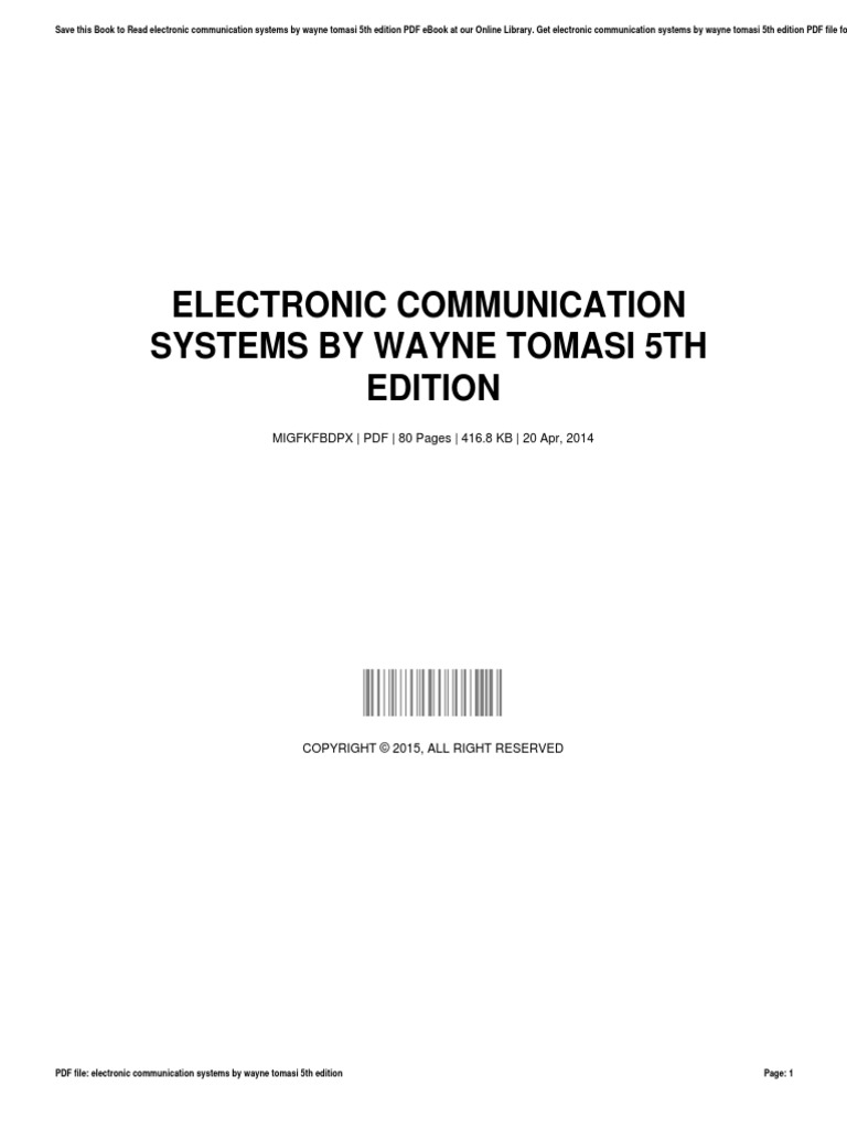 Electronic Communication Systems by Wayne Tomasi 5th Edition