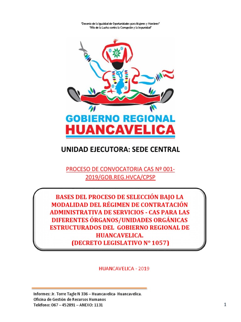 Bases De Cas N 001 2019 Gobierno Regional De Huancavelica Educacion Secundaria Licenciatura