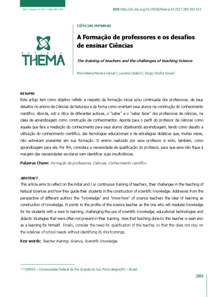 A Formação de Professores e Os Desafios | PDF | Science | Aprendizado
