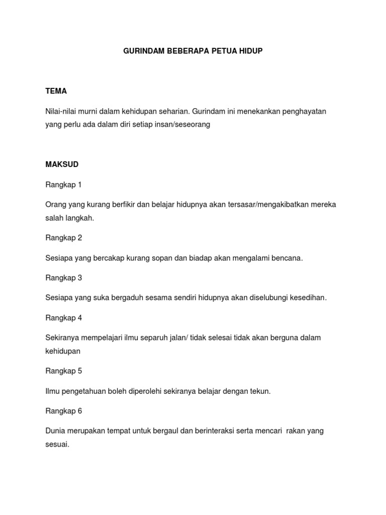 Gurindam Beberapa Petua Hidup Pdf