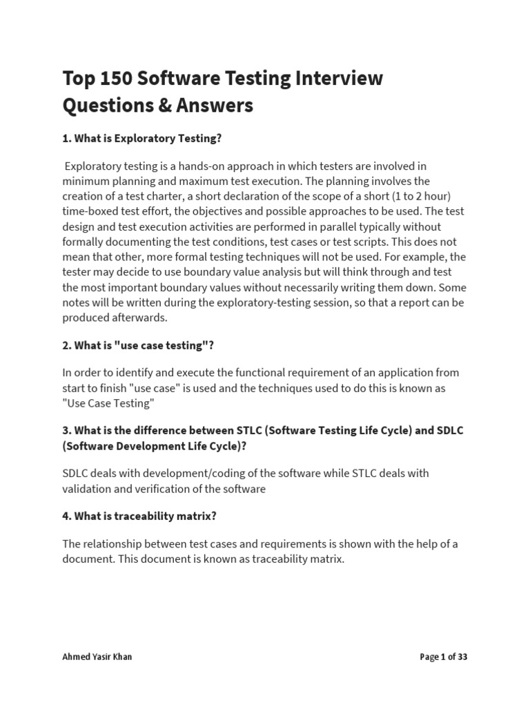 Top 150 Software Testing Interview Q&A | PDF | Software Testing ...