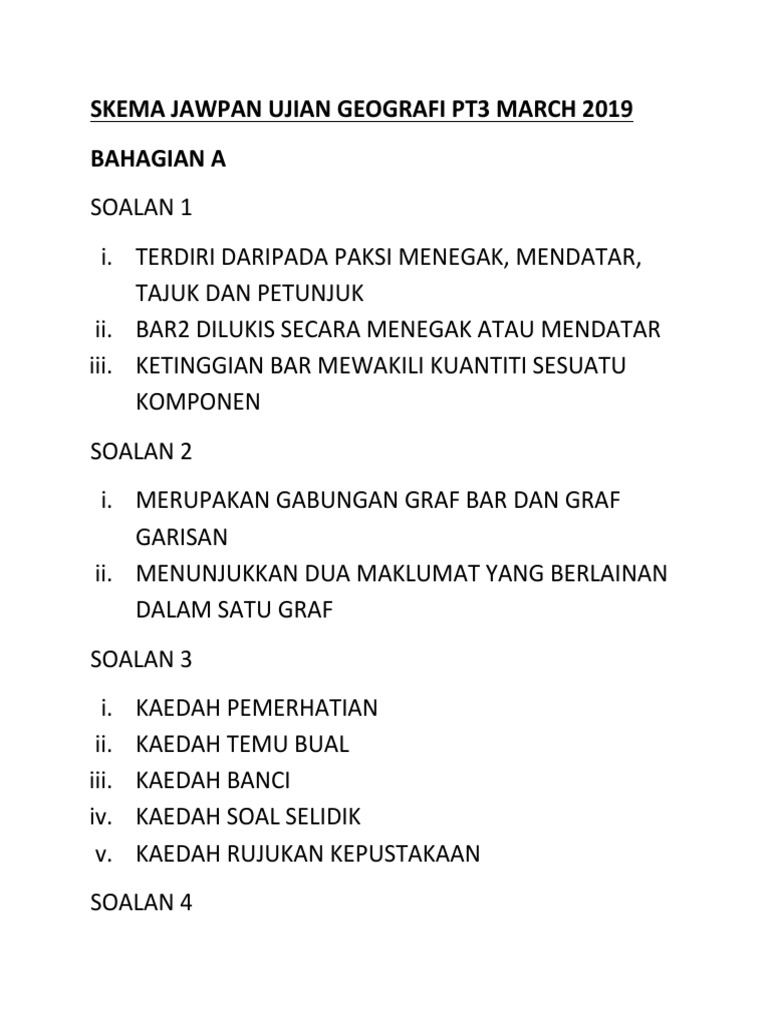 Skema Jawpan Ujian Geografi Pt3 March 2019 Pdf