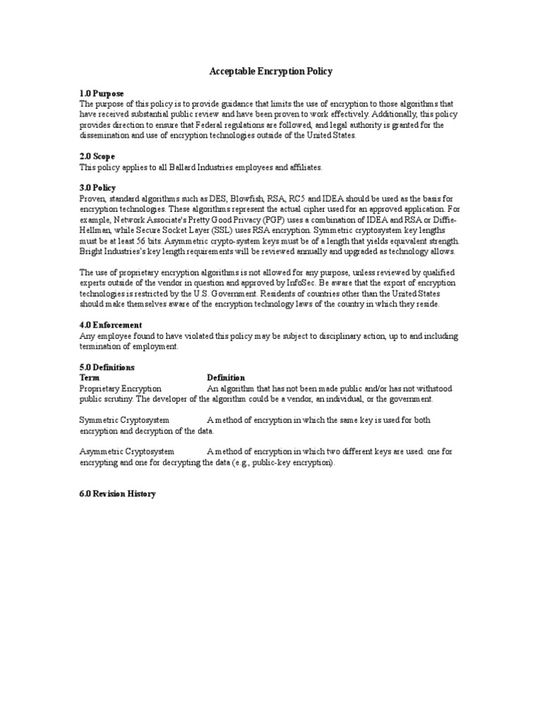 1.0 Purpose: Acceptable Encryption Policy | PDF