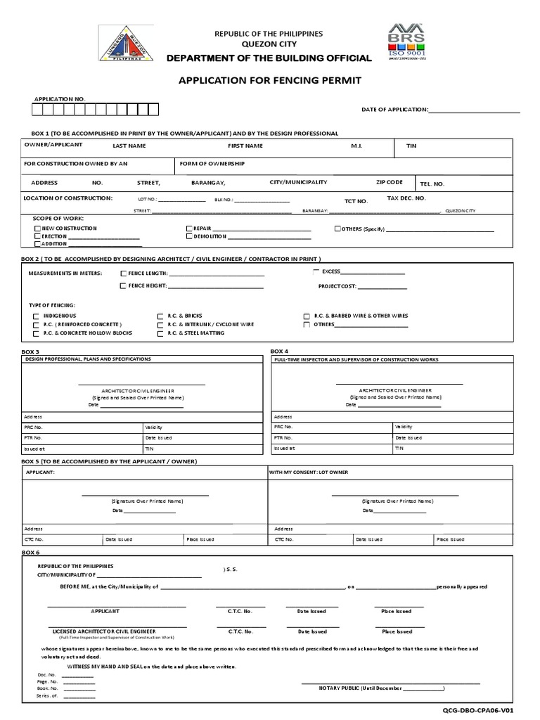 Application For Fencing Permit Quezon City Department of The Building