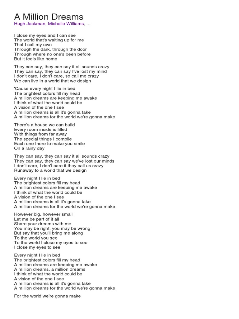A Million Dreams lyrics.docx | Piano | Leisure