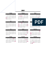 2019 Calendar with Malaysian Public Holidays