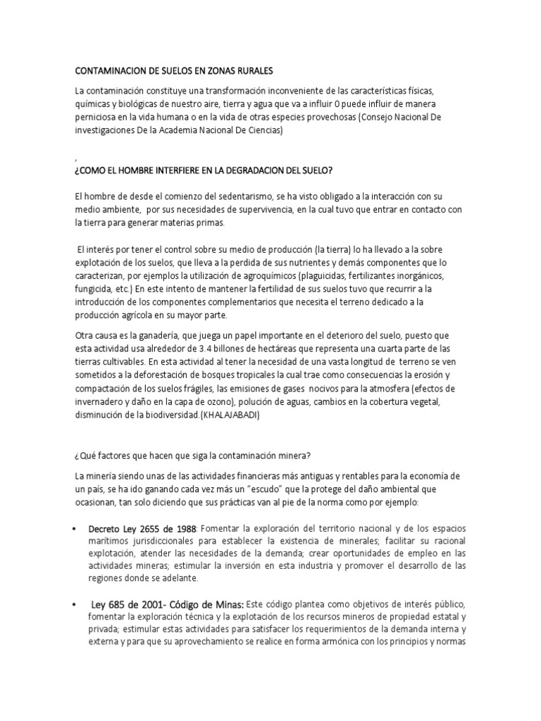 Contaminacion de Suelos en Zonas Rurales y Urbanas | PDF | Minería ...