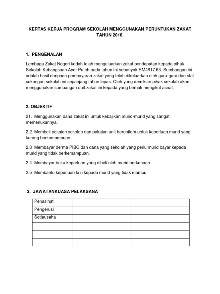 Kertas Kerja Program Sekolah Menggunakan Peruntukan Zakat 2018 Pdf