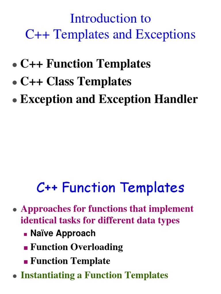 Introduction To C++ Templates and Exceptions PDF Parameter Programming) C++