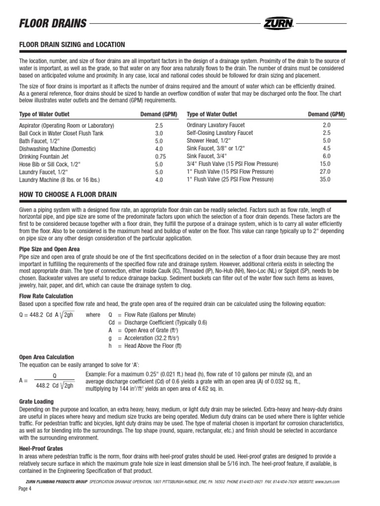 Floor Drains Floor Drain Sizing and Location PDF Tap (Valve