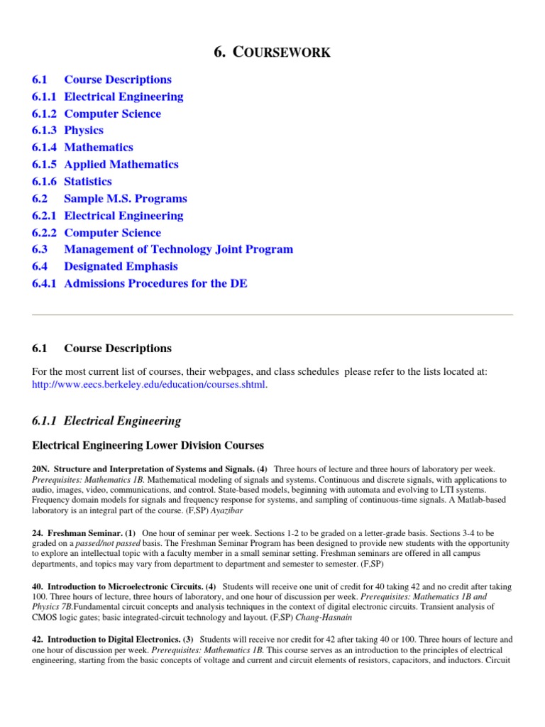 Course Overview: EE, CS, Math, Physics | PDF | Electrical Network ...