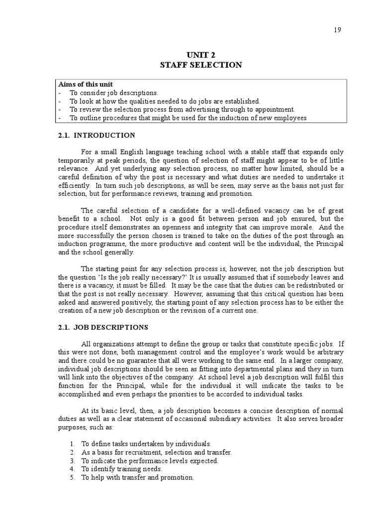 Unit 2 Staff Selection PDF Question Employment