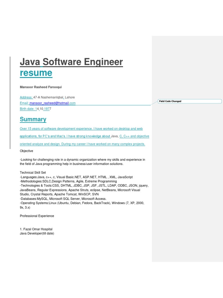 Mansoor Rasheed: Java Developer Resume | PDF | Net Beans | Applications ...