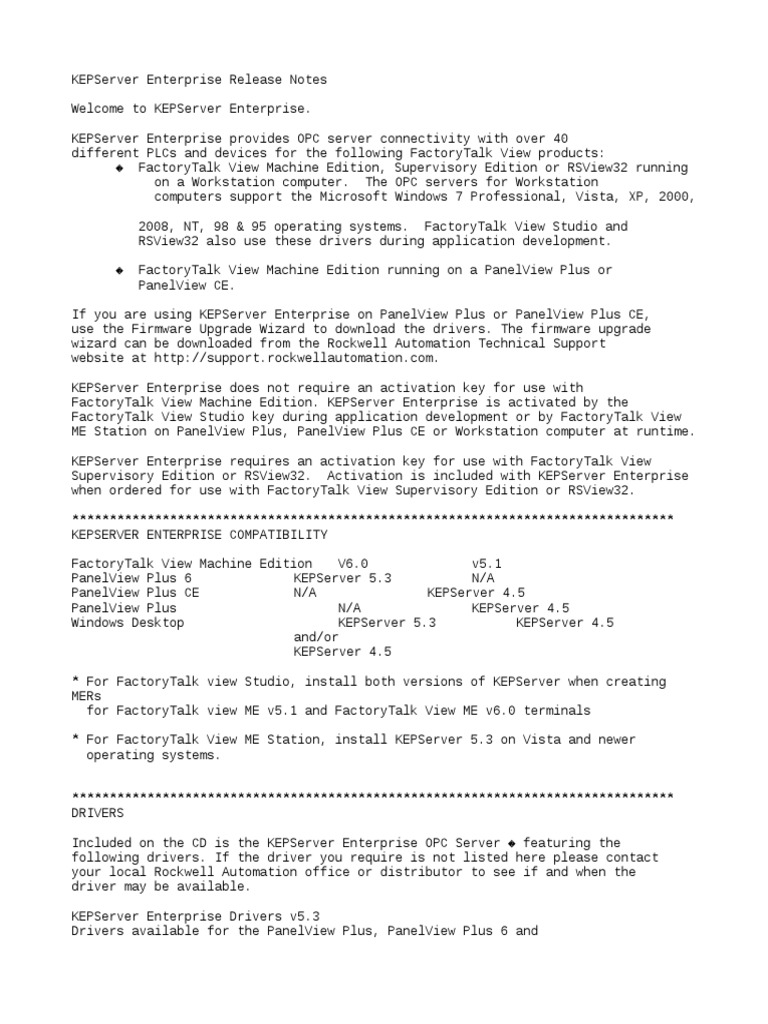 KEPServer Enterprise v5.30 and v4.50 Release Notes | PDF | Online And ...