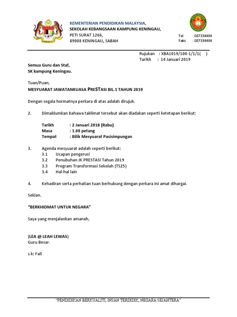 Contoh Surat Panggilan Mesyuarat Sekolah Ts25