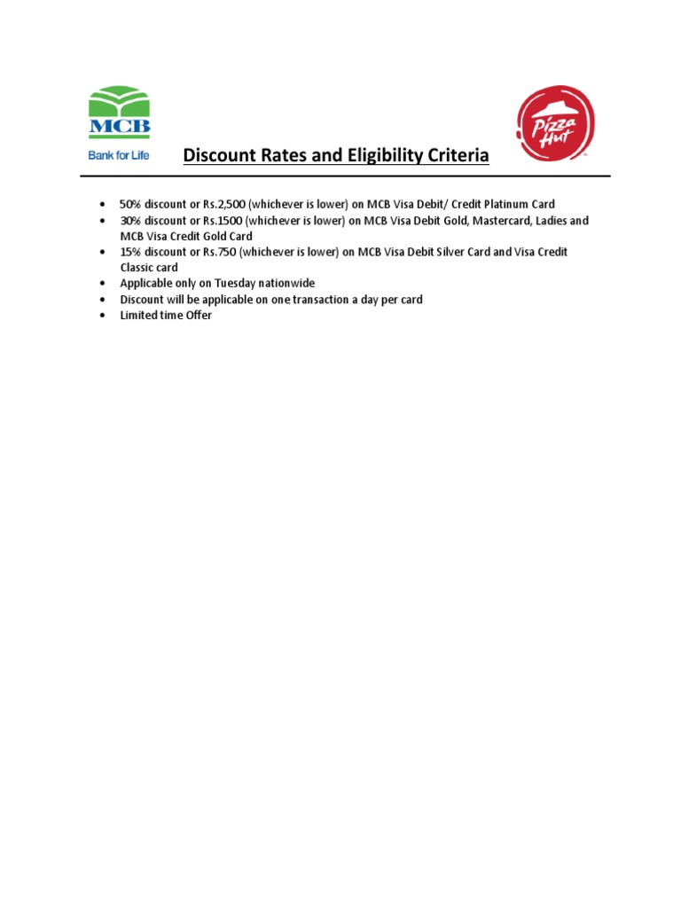 MCB Card Discounts and Eligibility Criteria | PDF | Finance & Money ...