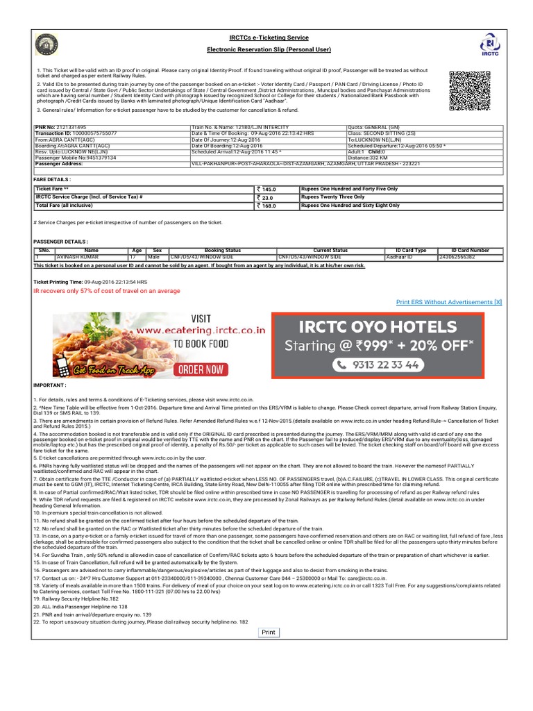 IRCTC E-Ticketing Guide | PDF | Identity Document | Ticket (Admission)