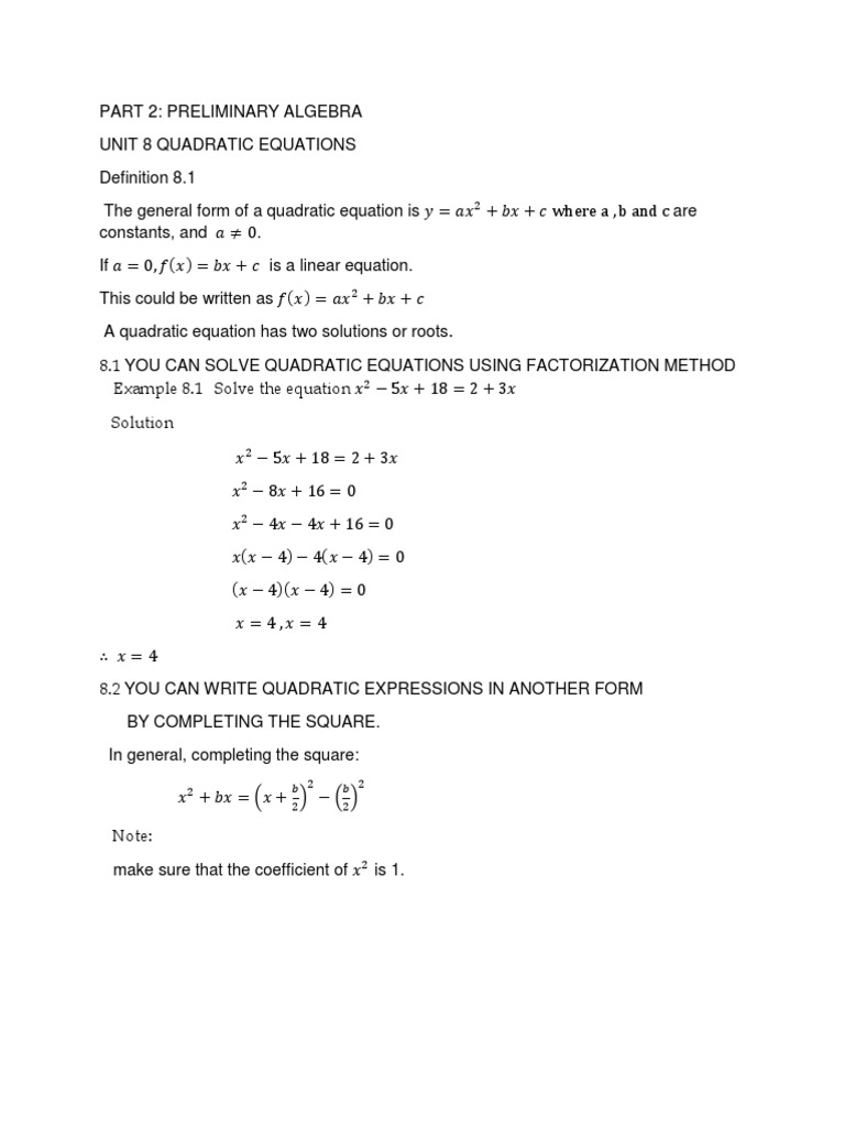 Quadratic Equations Quadratic Equation Equations