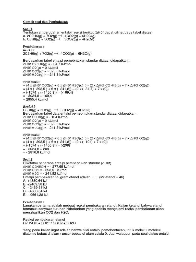 Contoh Soal Dan Pembahasan Termokimia Docx