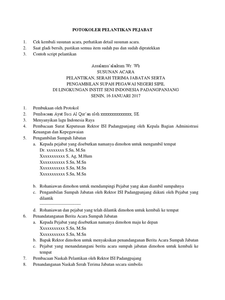 Potokoler Pelantikan Pejabat Pdf