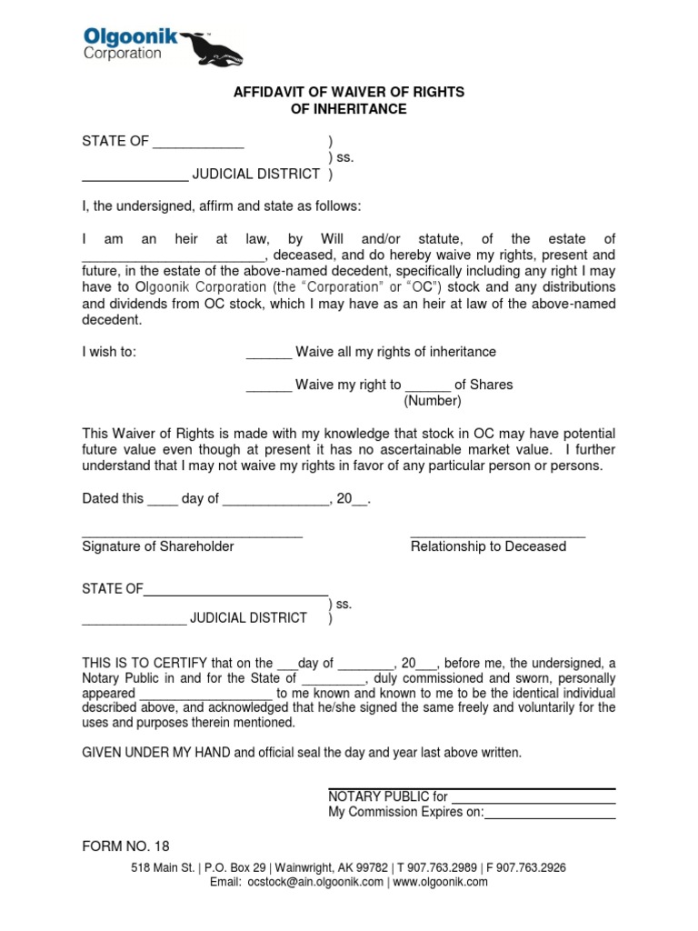 Affidavit of Waiver of Inheritance Rights | PDF | Law