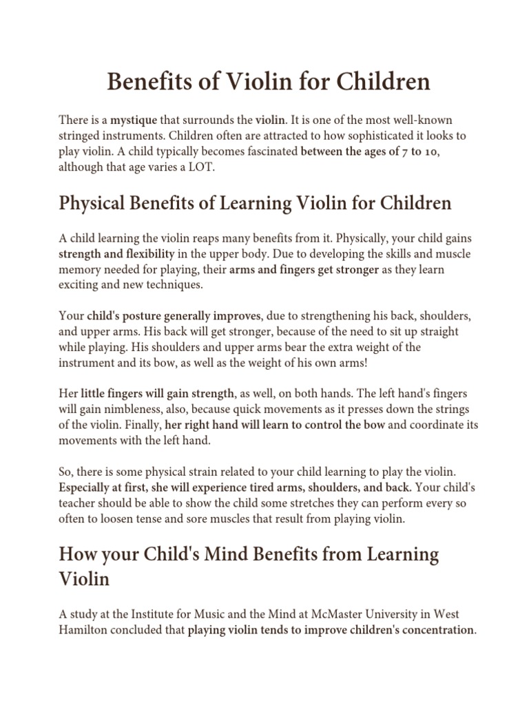 Benefits of Playing Violin For Children PDF Violin String Instruments