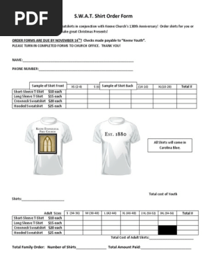 Shirt Order Form