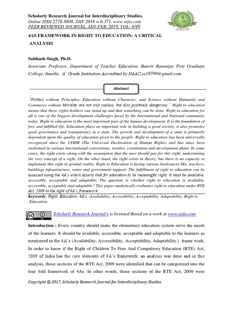 4as Framework in Right To Education: A Critical Analysis | PDF | Social ...