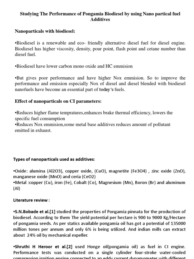 Studying The Performance of Pongamia Biodiesel by Using Nano Partical