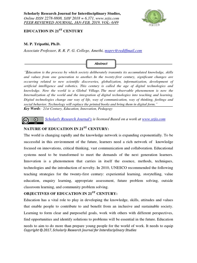 Education In 21st Century Pdf Curriculum Learning