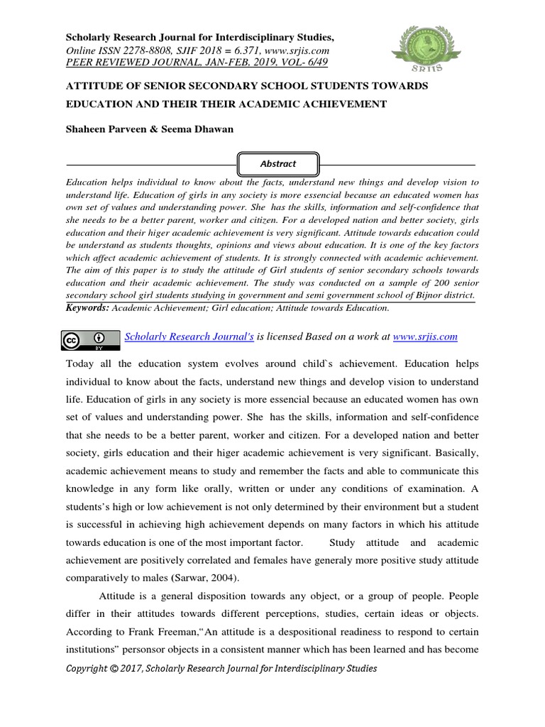Attitude of Senior Secondary School Students Towards Education and ...
