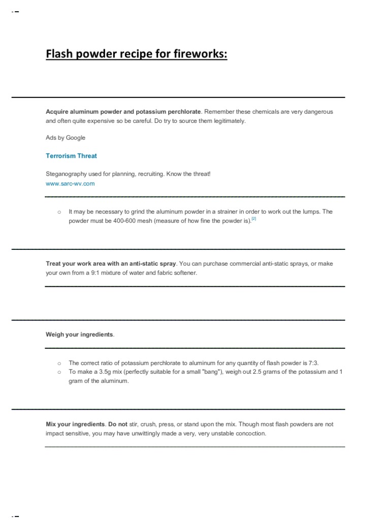 Flash Powder Recipe For Fireworks PDF Gunpowder Chemistry