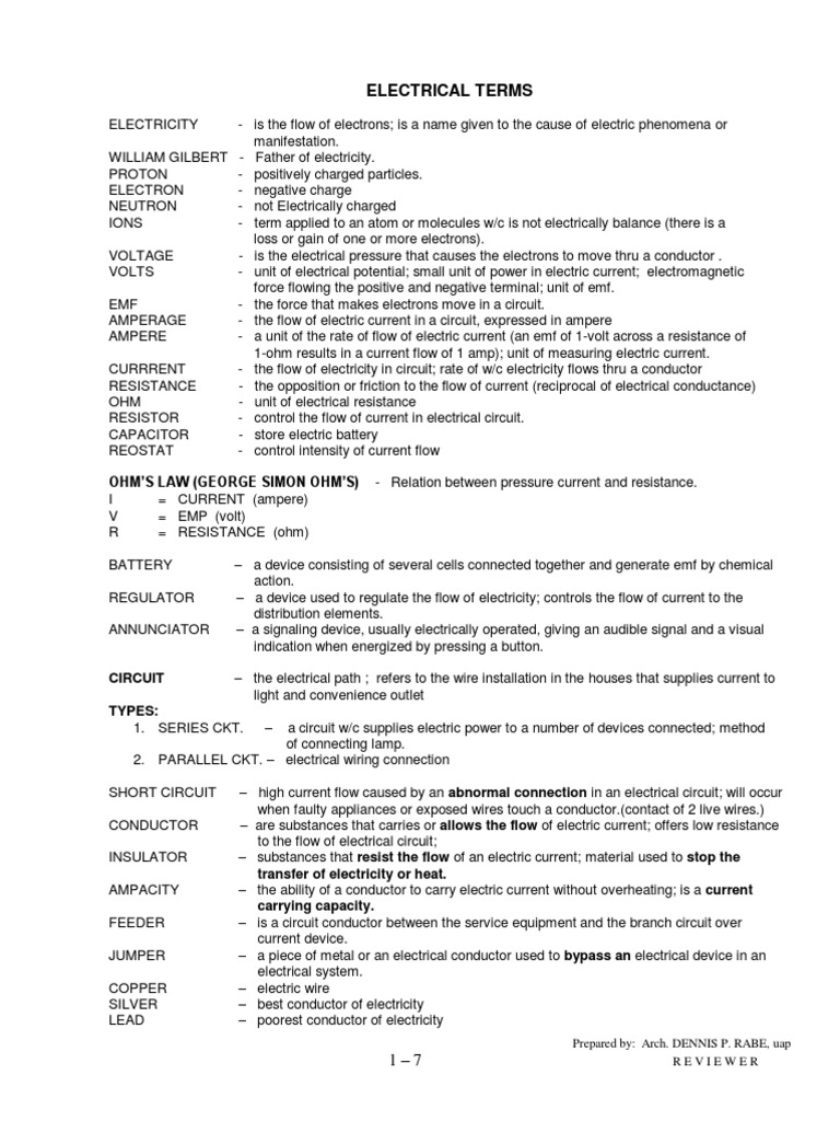 Electrical Terms PDF | PDF | Electrical Wiring | Electric Current