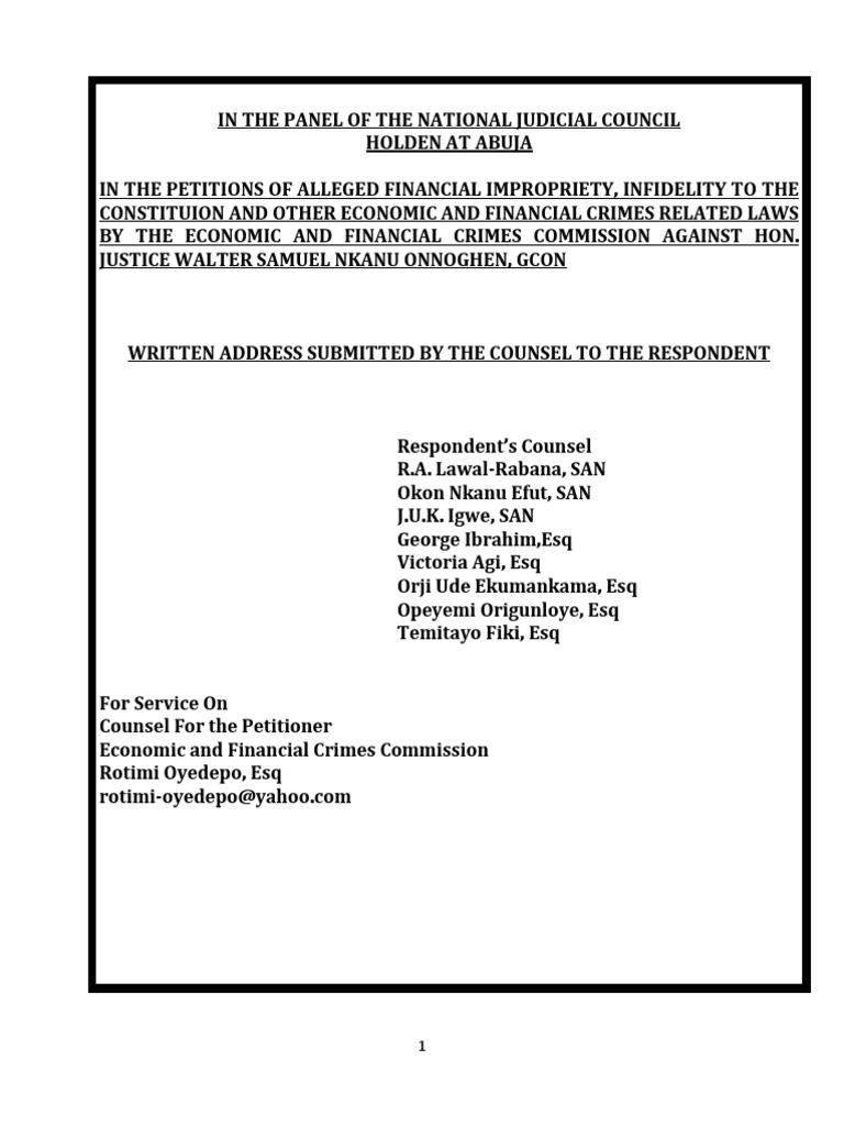 Respondent's Written Address in Court | PDF | Judge | Supreme Court Of ...
