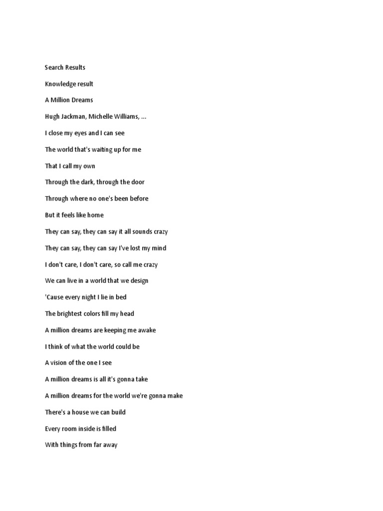 Million Dreams Songs Leisure