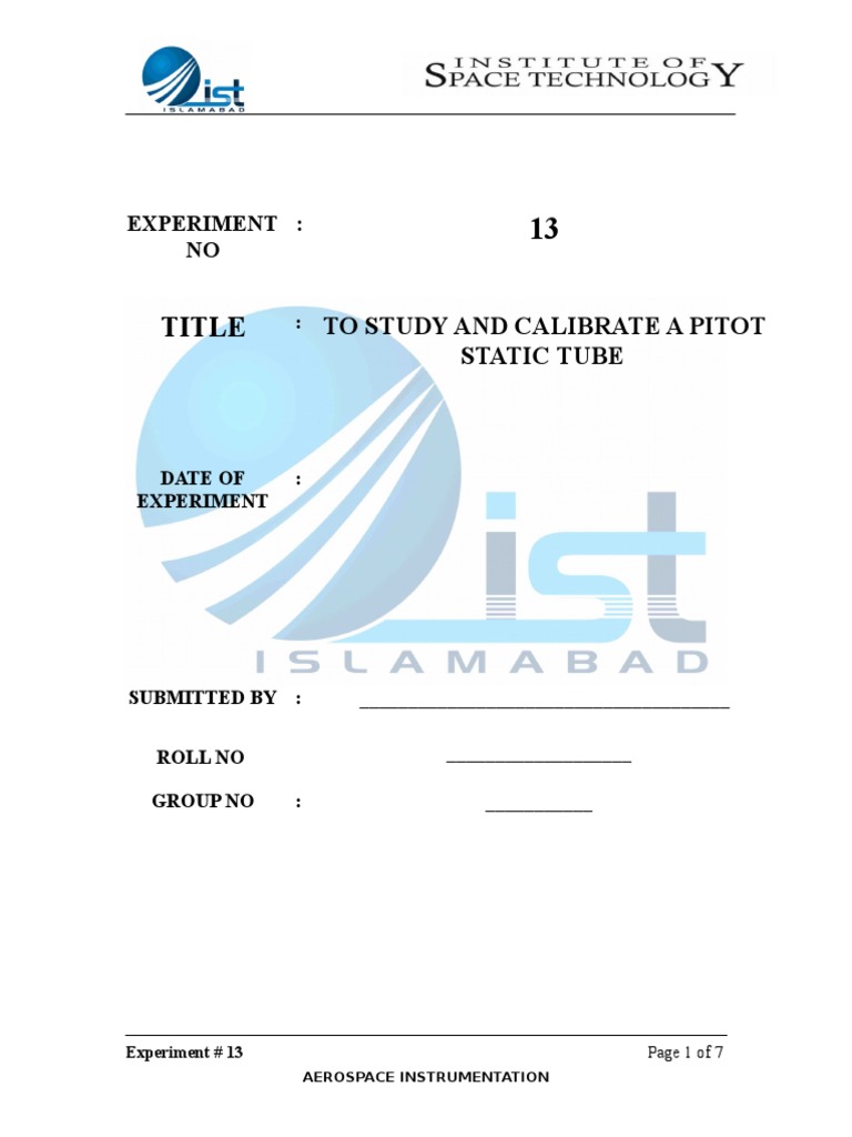Pitot Tube Lab Manual PDF Continuum Mechanics Fluid Dynamics