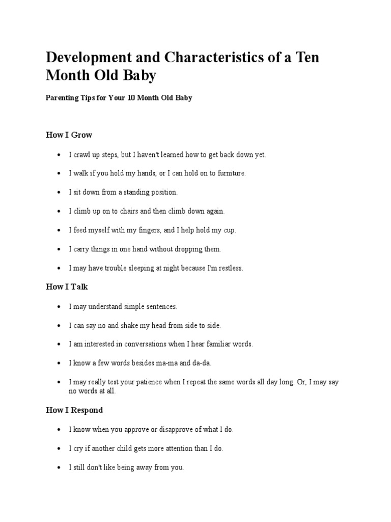Development And Characteristics Of A Ten Month Old Baby PDF