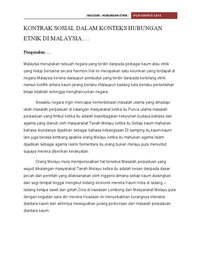 Kontrak Sosial Dalam Konteks Hubungan Etnik Di Malaysia - Kajian Permainan Tradisional Dalam Konteks Sosial Pdf